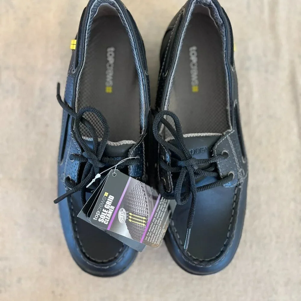 TopCrews Woman's Black Leather Work Slip-Resistant Shoes Sz 10 - Picture 2 of 13